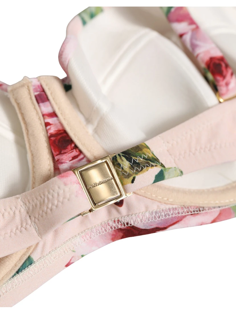 Pink Floral Print Underwire Beachwear Bikini Top
