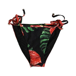 Black Floral Print Nylon Beachwear Bikini Bottom