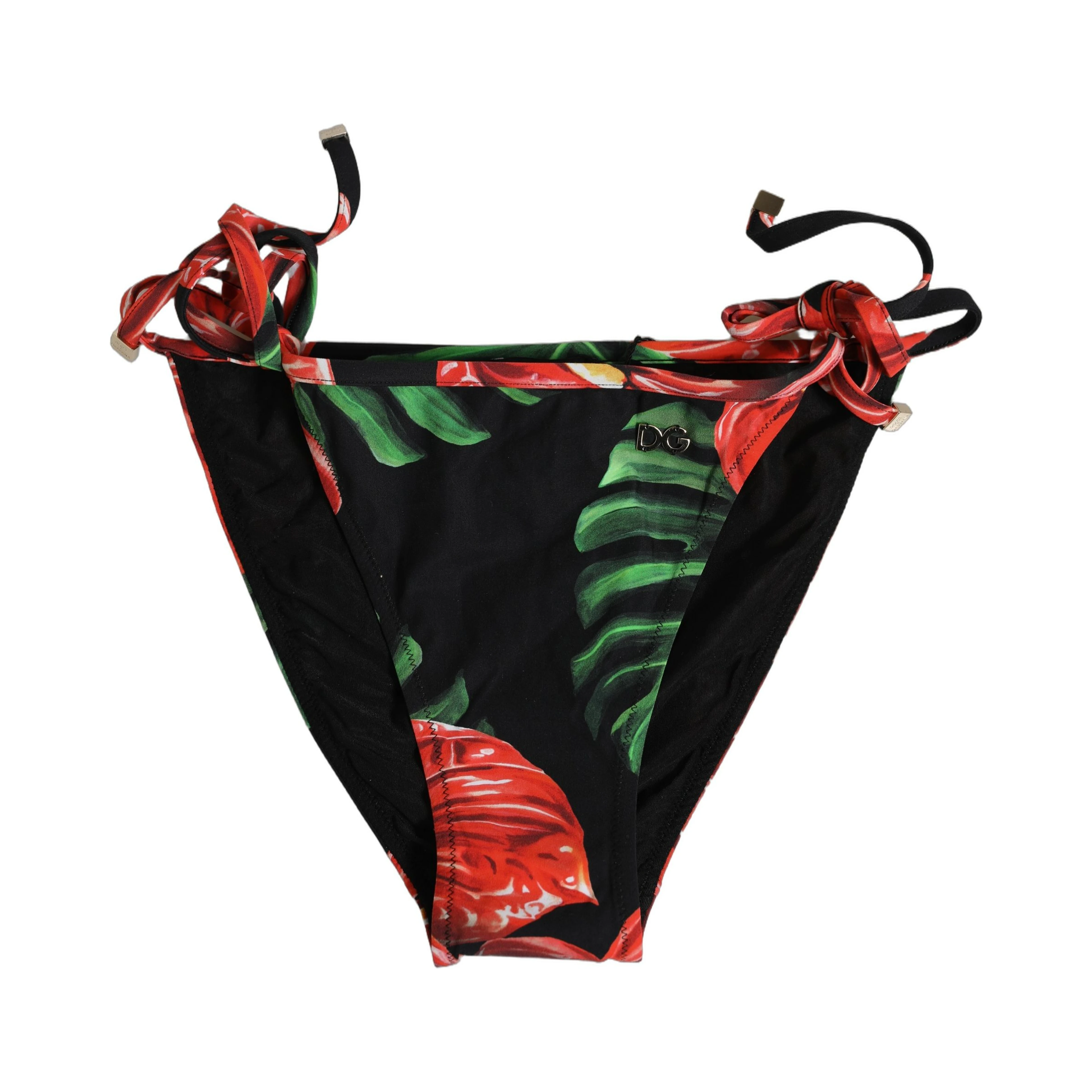 Black Floral Print Nylon Beachwear Bikini Bottom