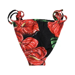 Black Floral Print Nylon Beachwear Bikini Bottom