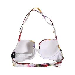 White Floral Print Nylon Beachwear Bikini Top