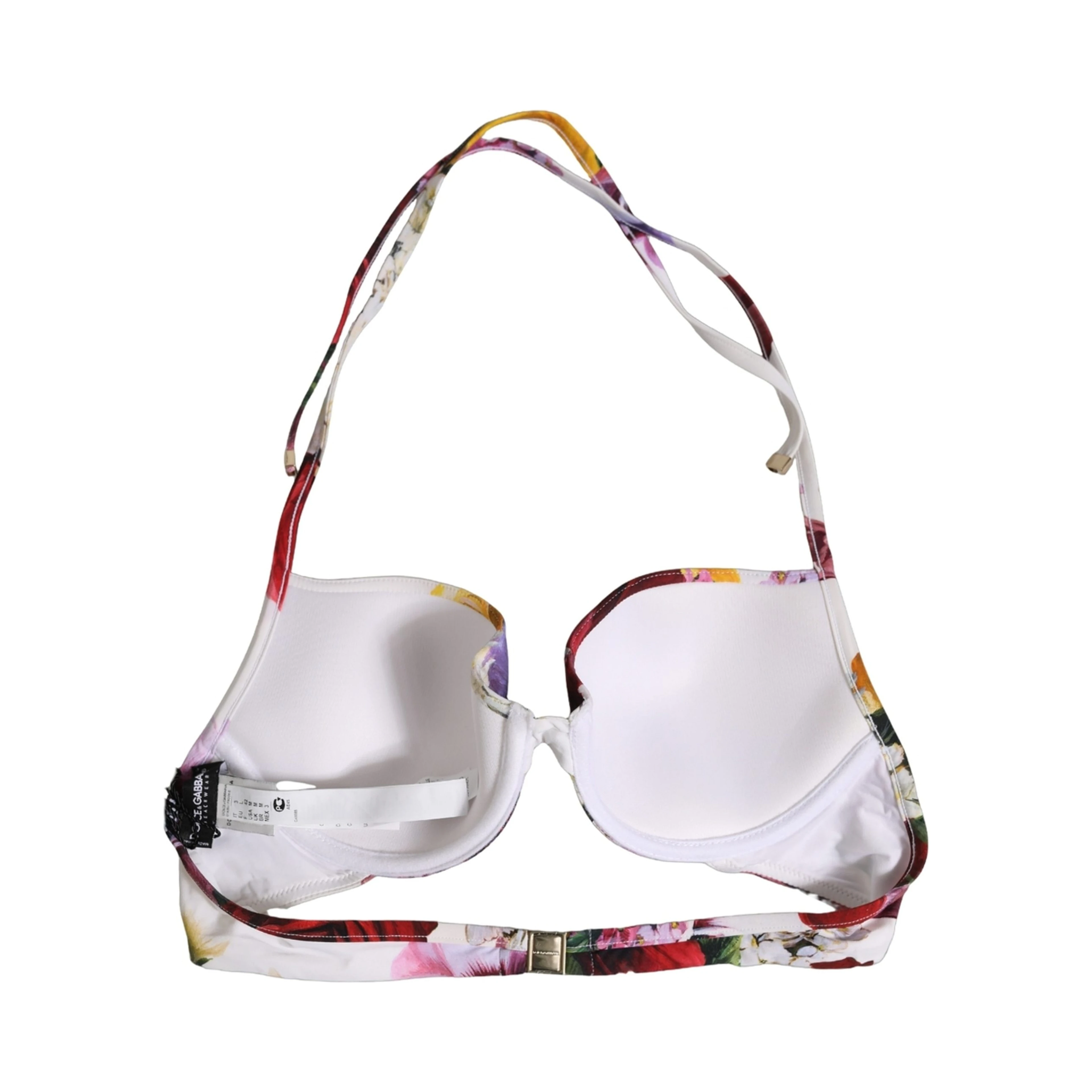 White Floral Print Nylon Beachwear Bikini Top