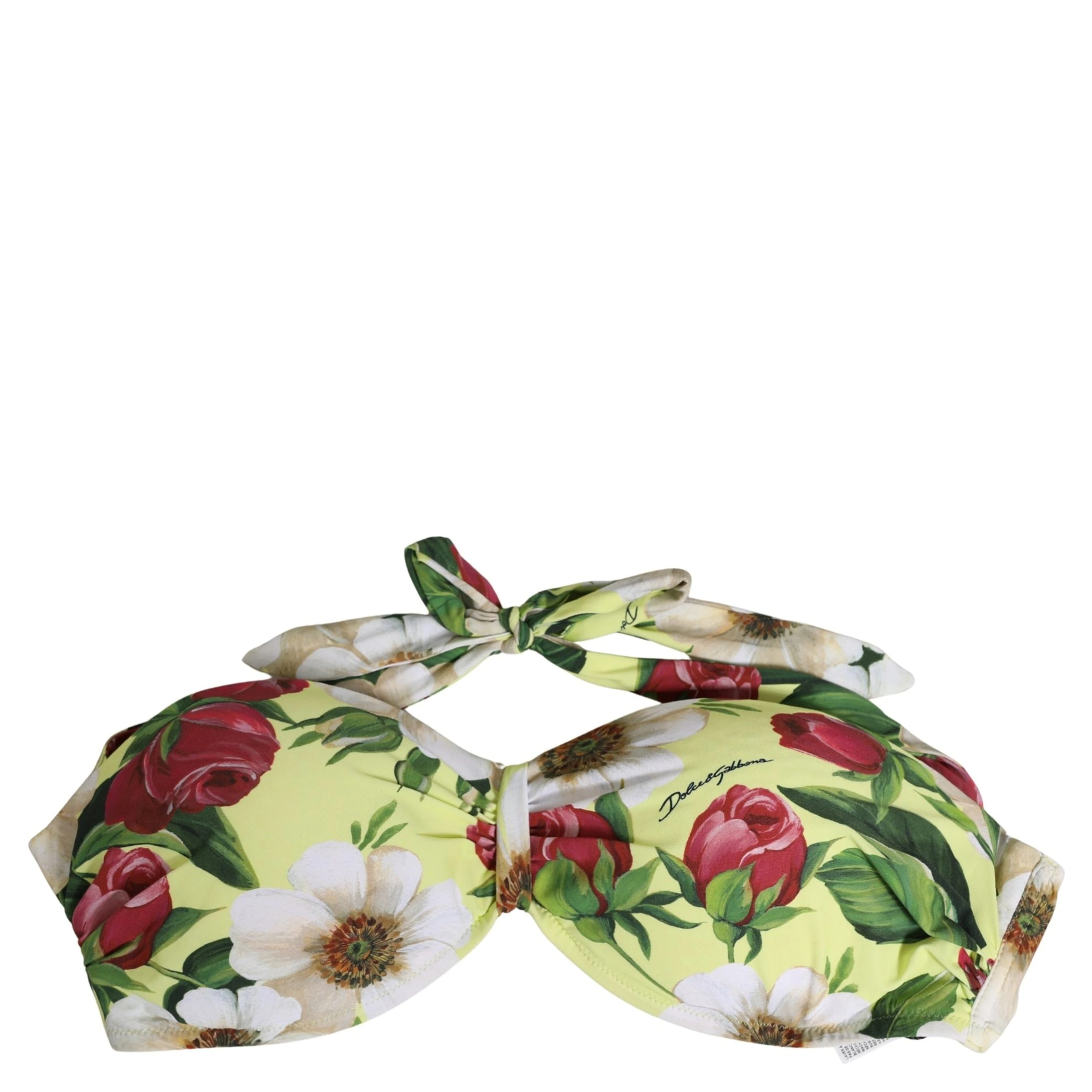 Yellow Floral Halter Nylon Beachwear Bikini Top