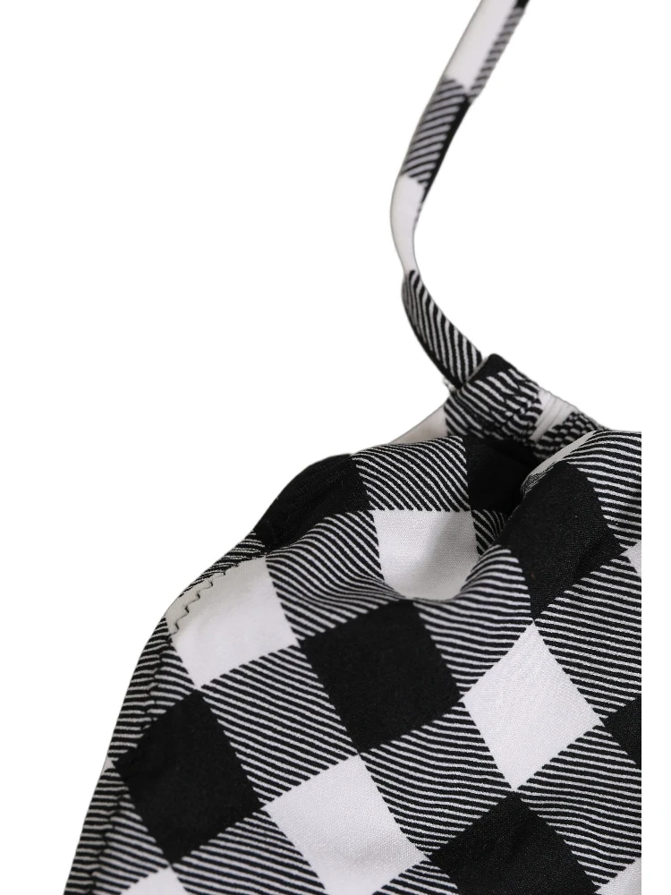 Black White Checkered Halter Beachwear Bikini Top