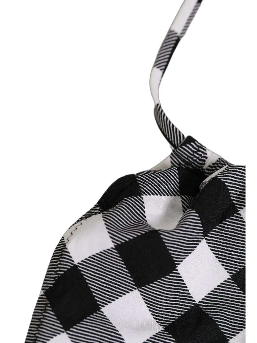 Black White Checkered Halter Beachwear Bikini Top