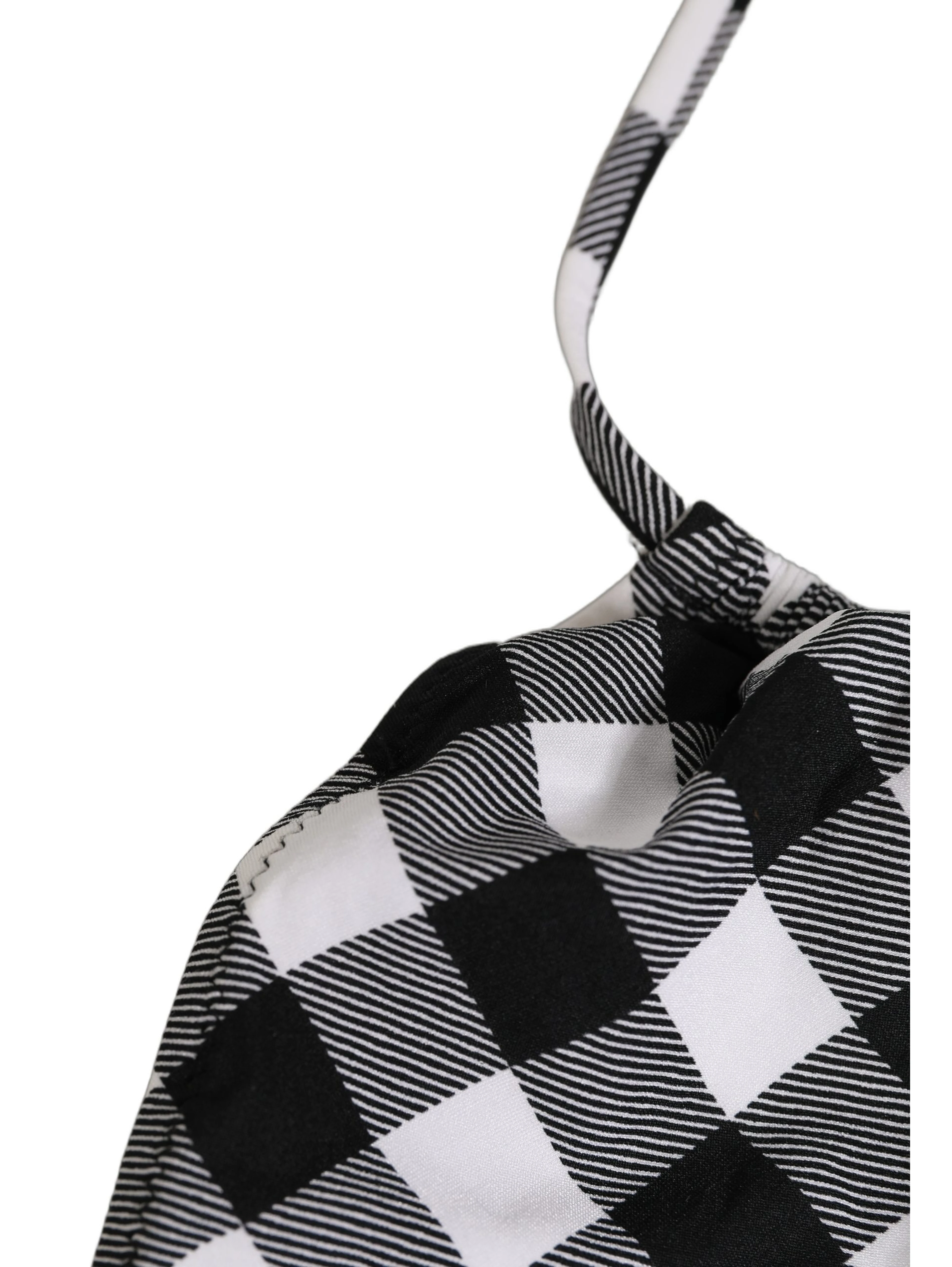 Black White Checkered Halter Beachwear Bikini Top