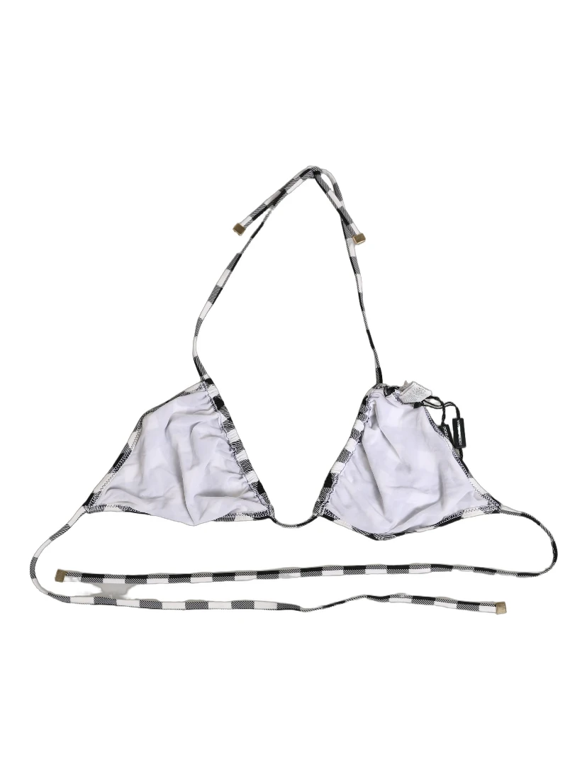 Black White Checkered Halter Beachwear Bikini Top