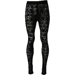 Black All Over Logo Print Sheer Pantyhose Underwear