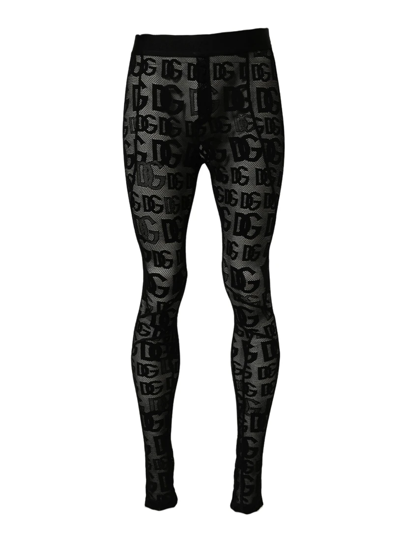 Black All Over Logo Print Sheer Pantyhose Underwear