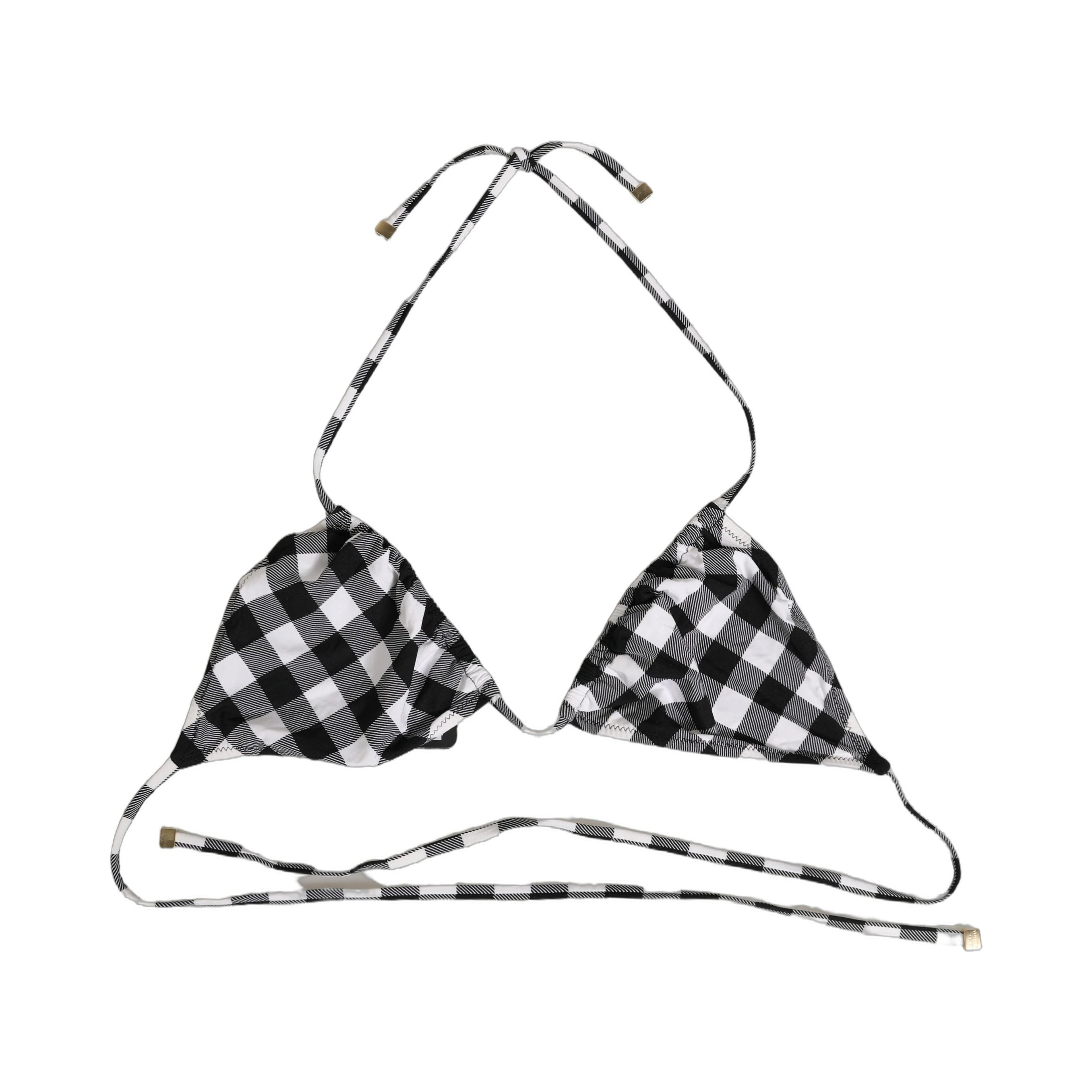 Black White Checkered Halter Beachwear Bikini Top