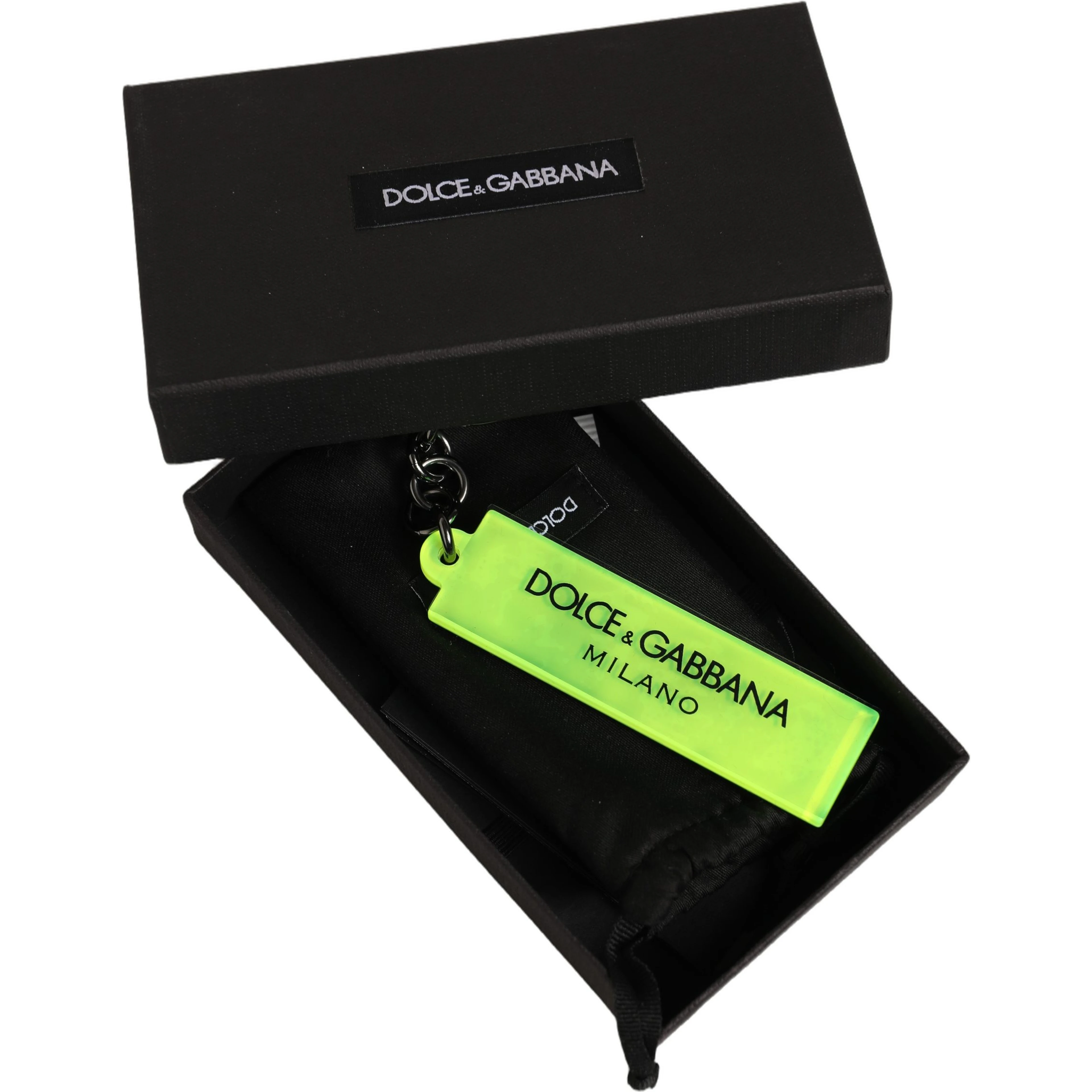 Neon Green Logo Print Charm Metal Keychain Keyring