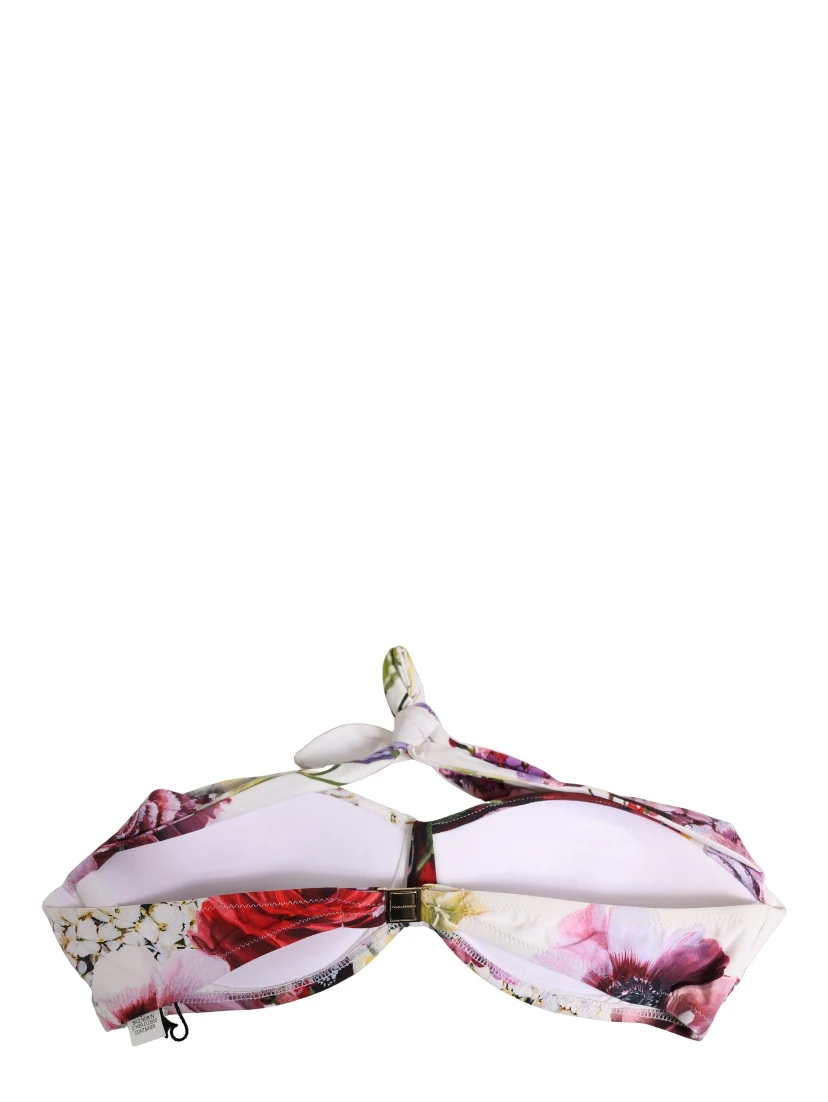 White Floral Print Nylon Beachwear Bikini Top