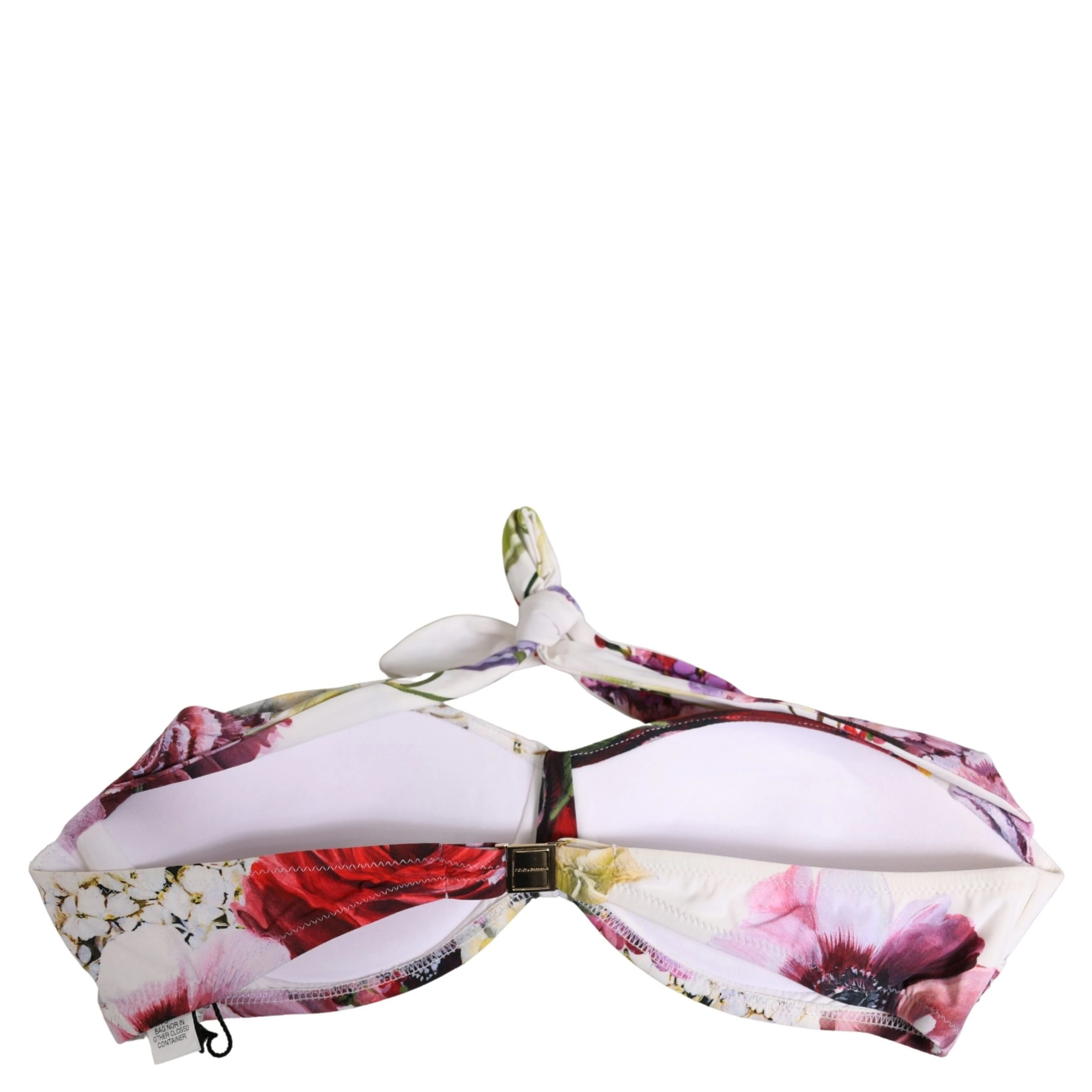 White Floral Print Nylon Beachwear Bikini Top