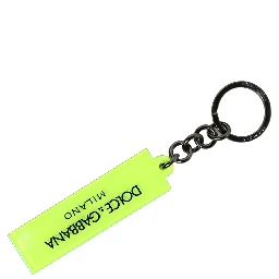 Neon Green Logo Print Charm Metal Keychain Keyring