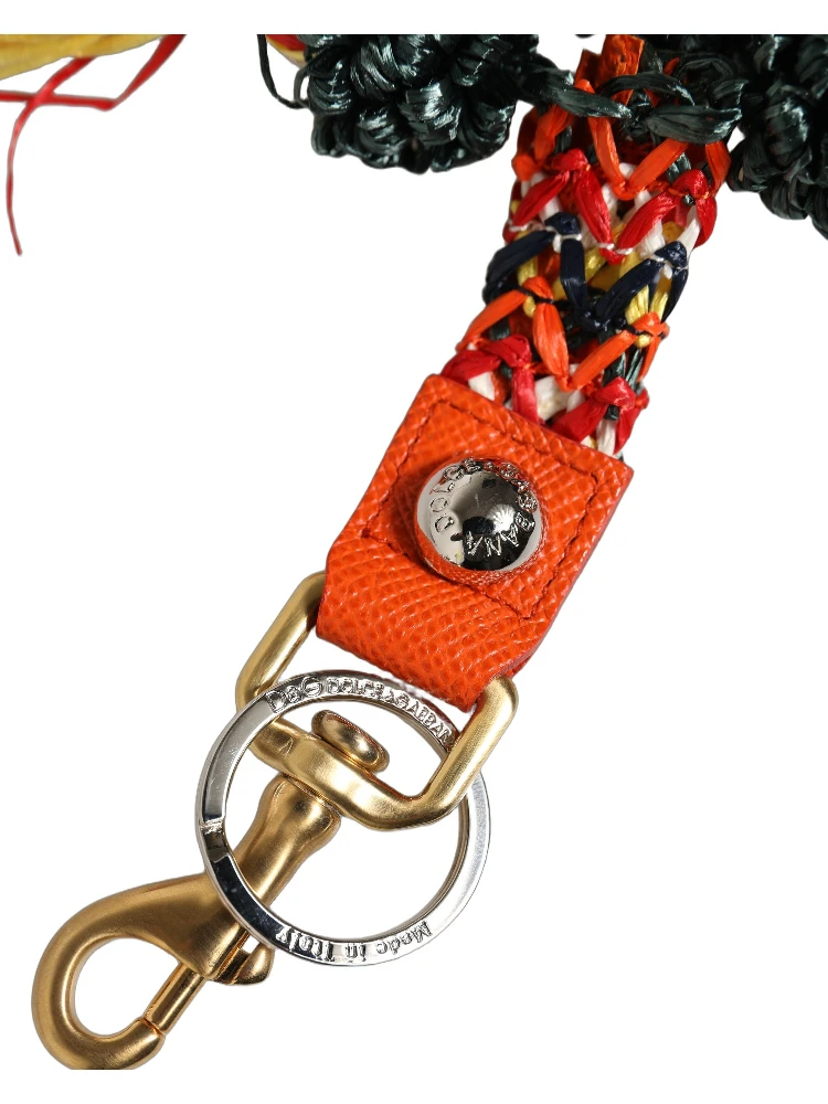Raffia Leather Clasp Finder Chain Keyring Multicolor