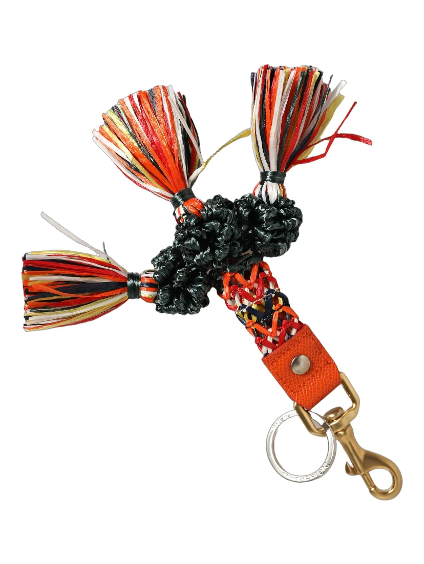 Raffia Leather Clasp Finder Chain Keyring Multicolor