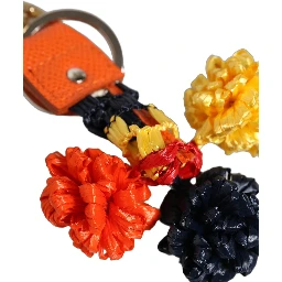 Raffia Leather Clasp Finder Chain Keyring Multicolor