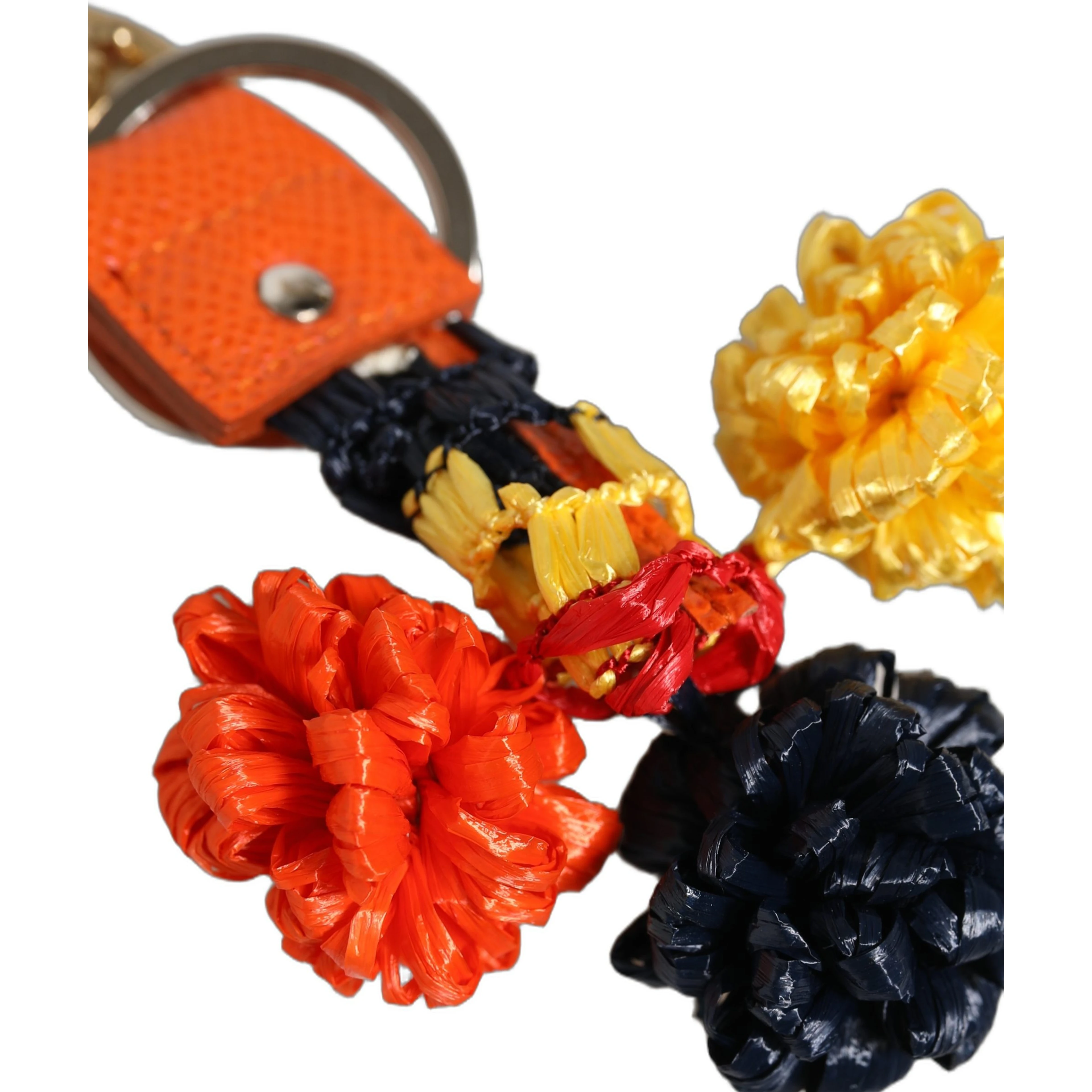 Raffia Leather Clasp Finder Chain Keyring Multicolor