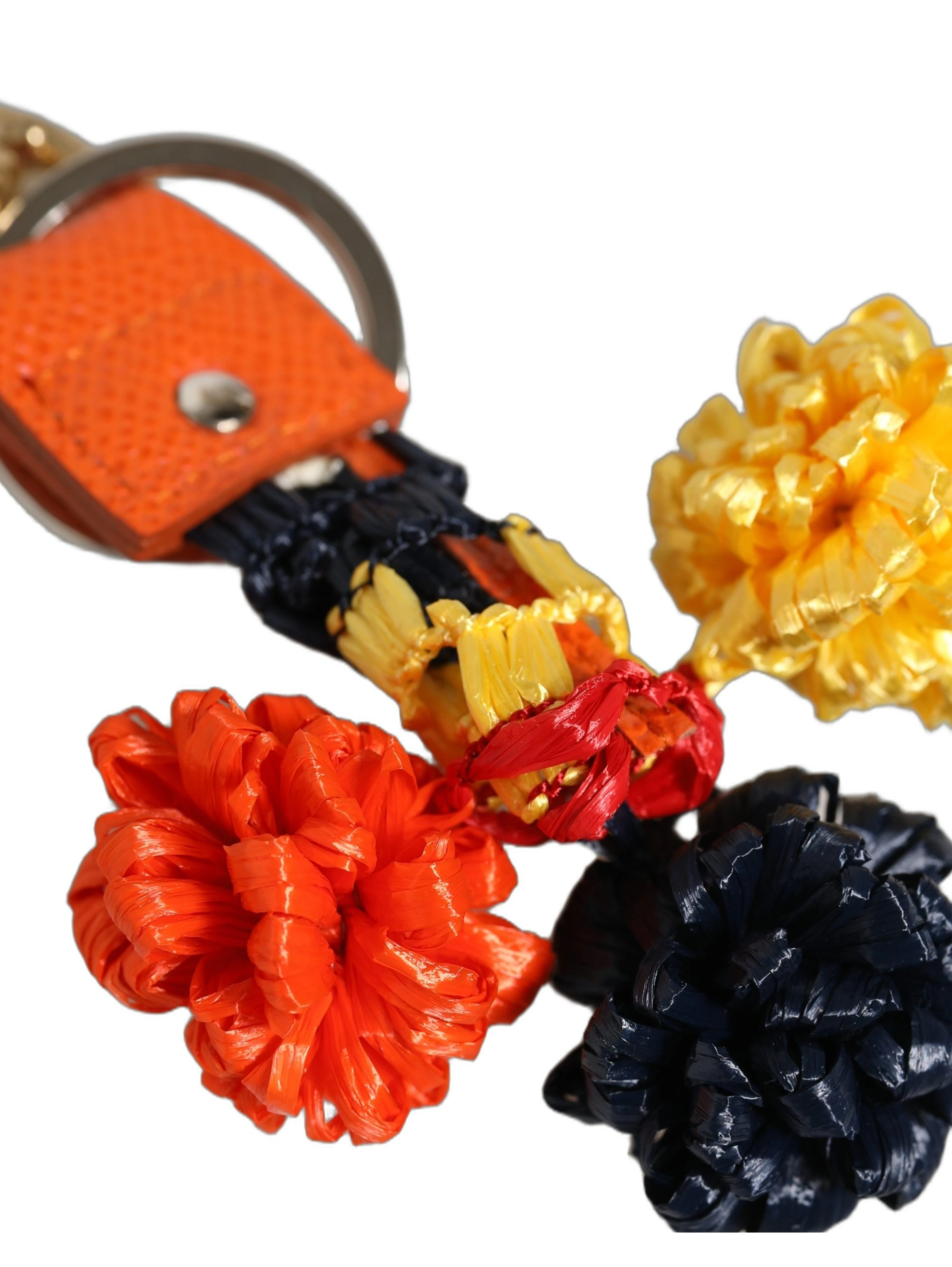 Raffia Leather Clasp Finder Chain Keyring Multicolor