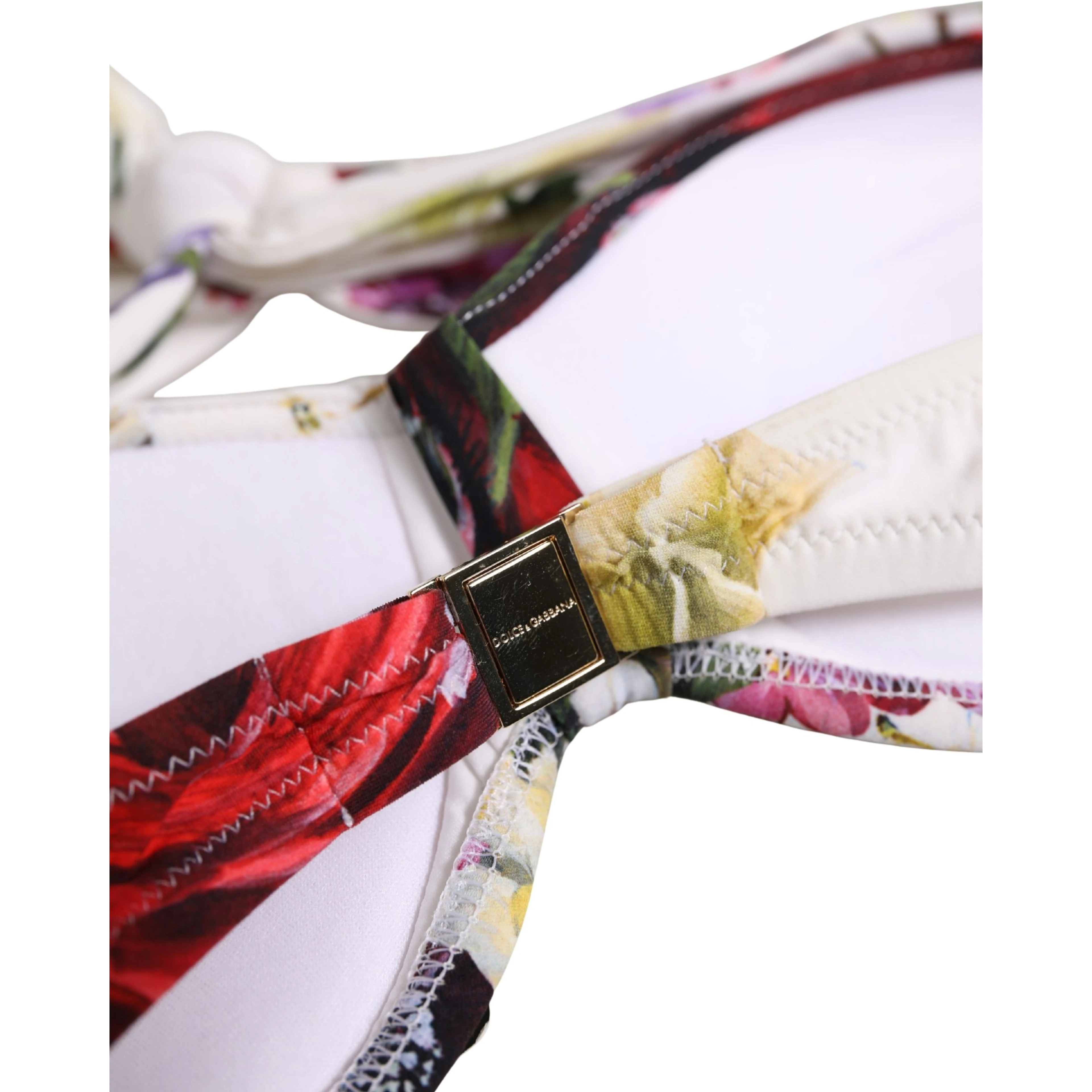 White Floral Print Nylon Beachwear Bikini Top