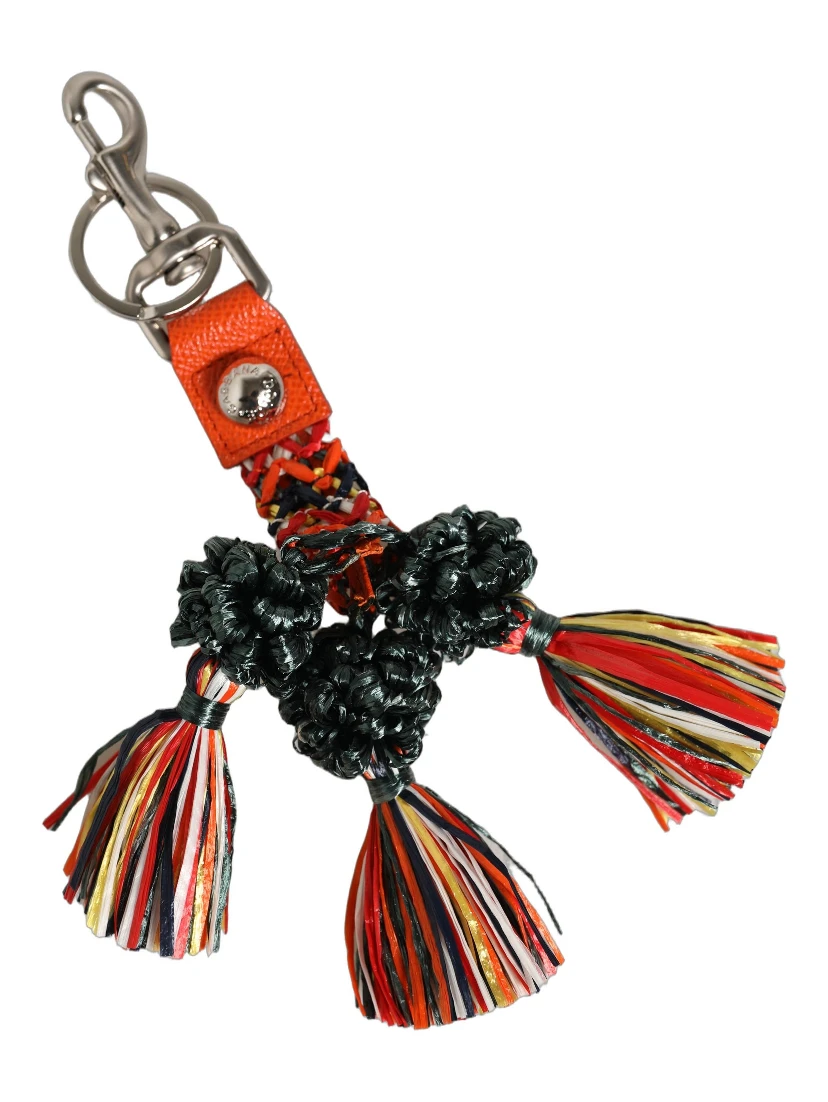 Raffia Leather Clasp Finder Chain Keyring Multicolor