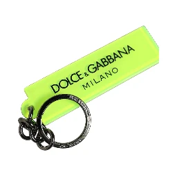 Neon Green Logo Print Charm Metal Keychain Keyring