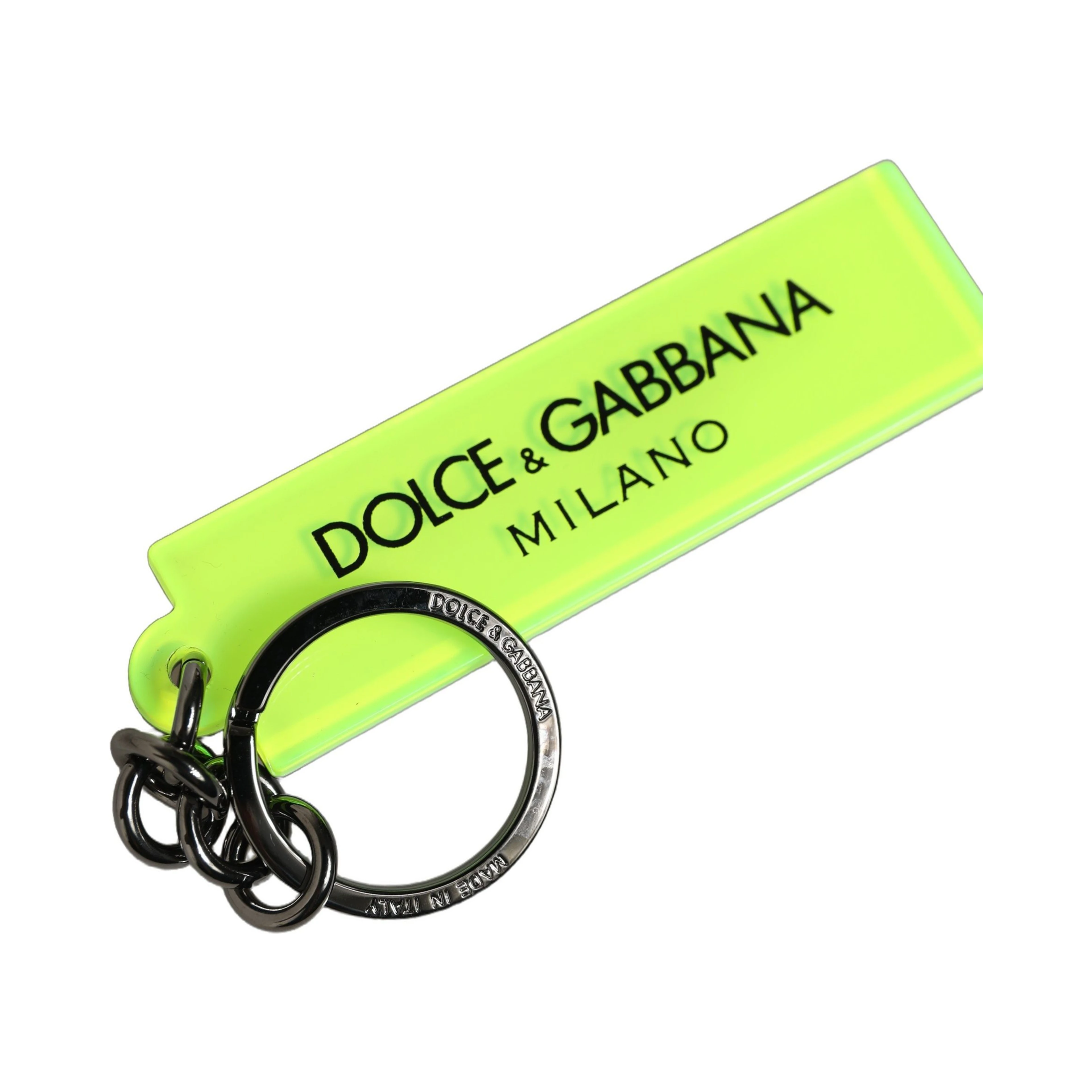 Neon Green Logo Print Charm Metal Keychain Keyring