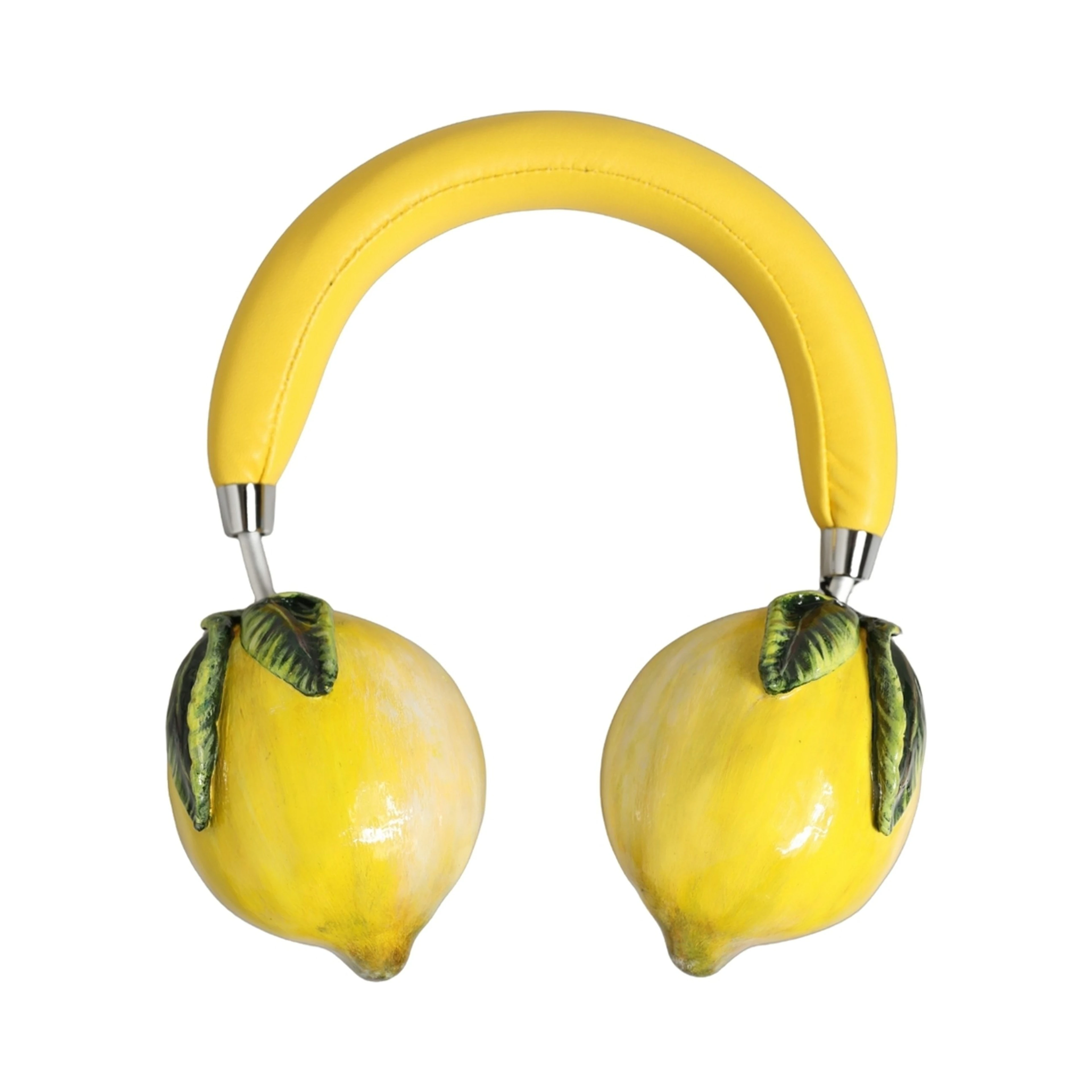 Yellow Vibrant Lemon Leather Headset Headphones