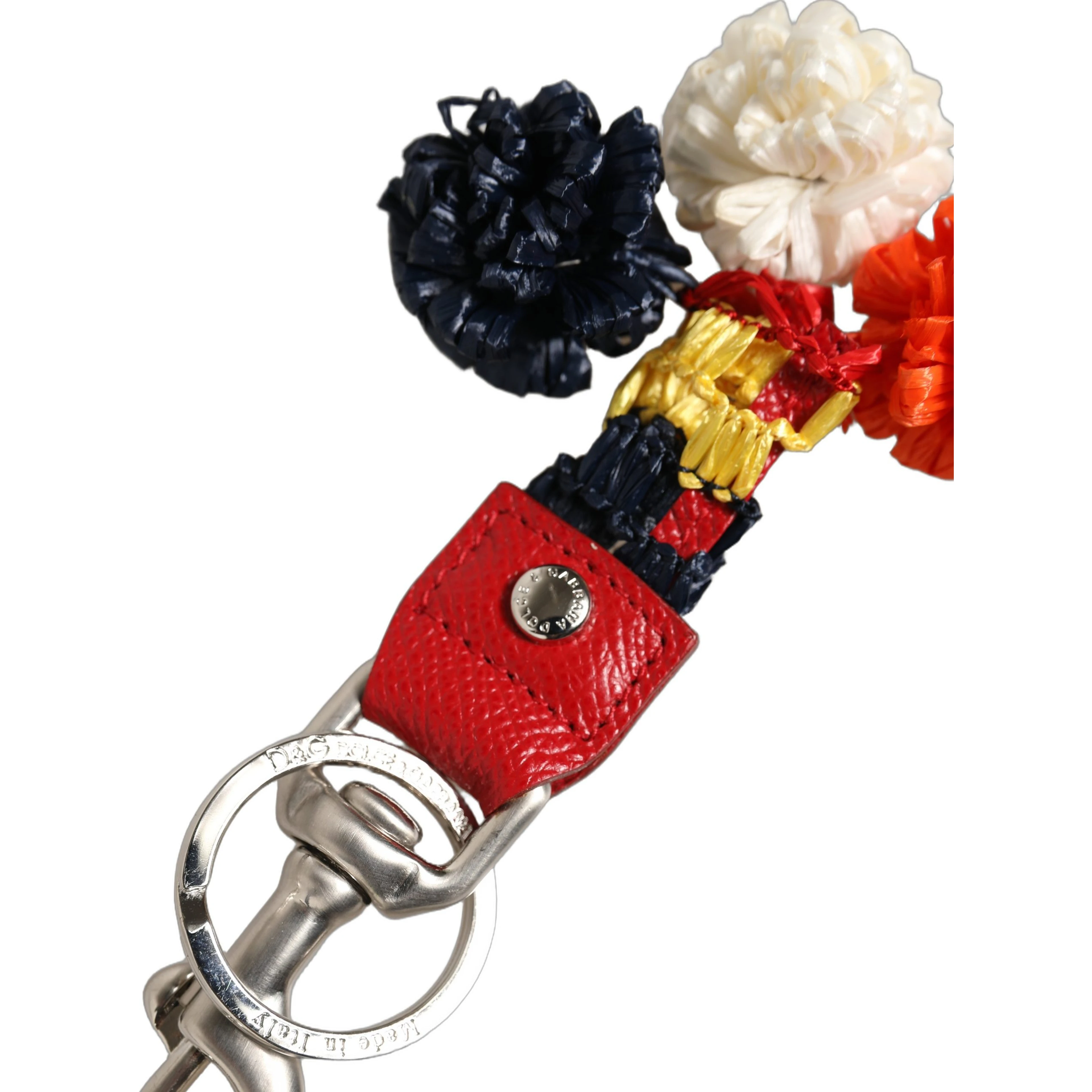 Raffia Leather Clasp Finder Chain Keyring Multicolor
