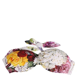 White Floral Print Nylon Beachwear Bikini Top