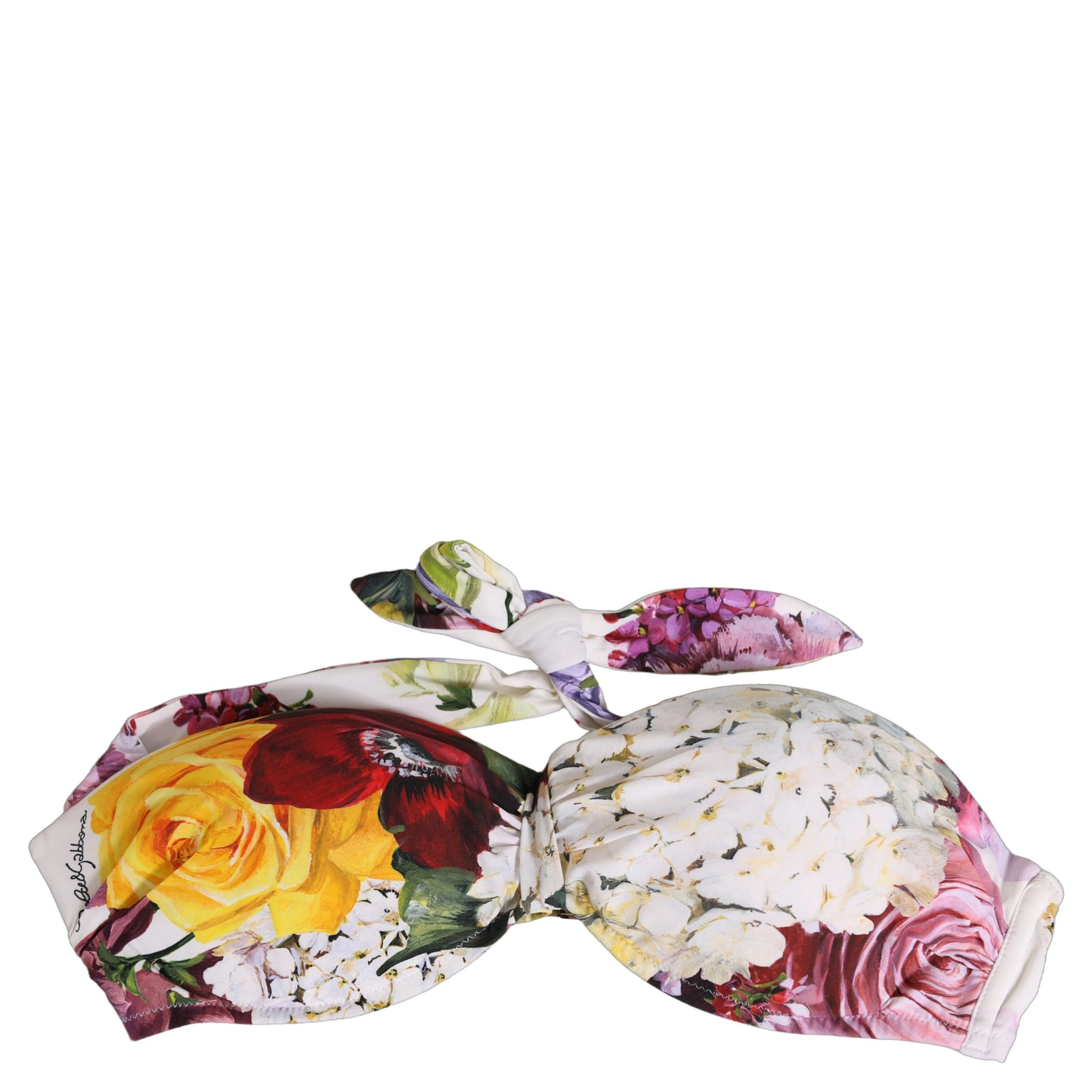 White Floral Print Nylon Beachwear Bikini Top