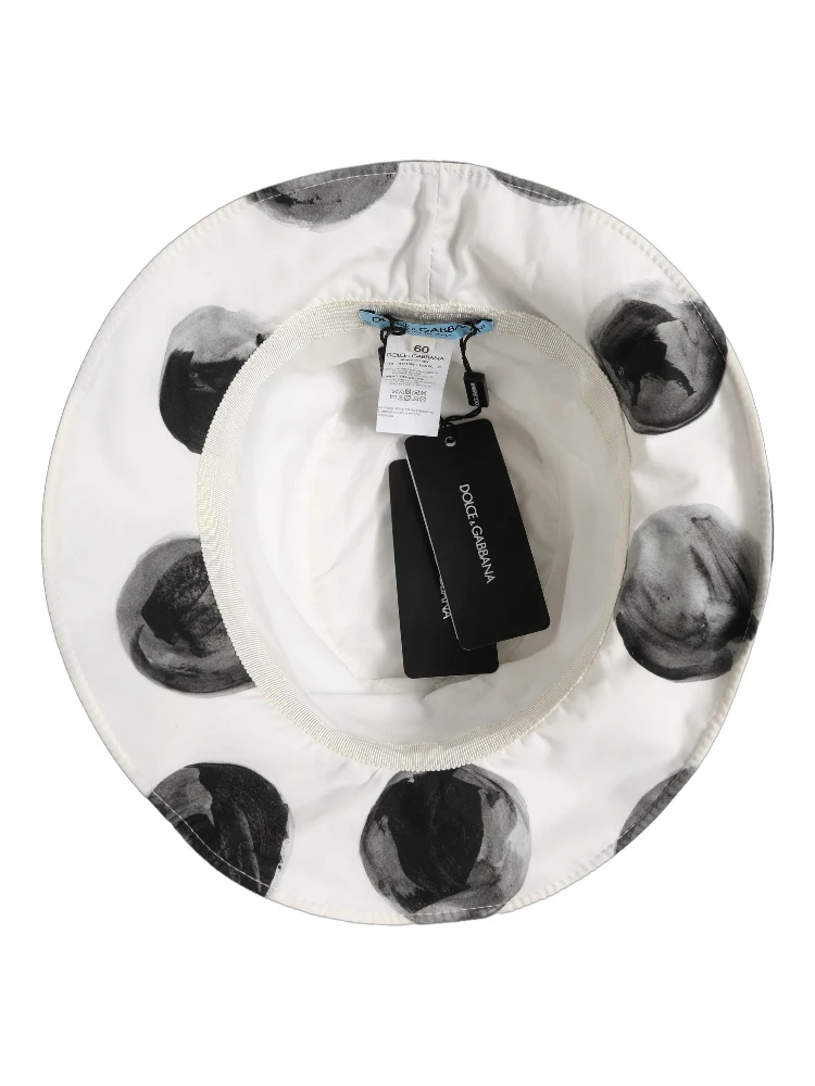 White Cotton Big Polka Dot Pattern Bucket Hat