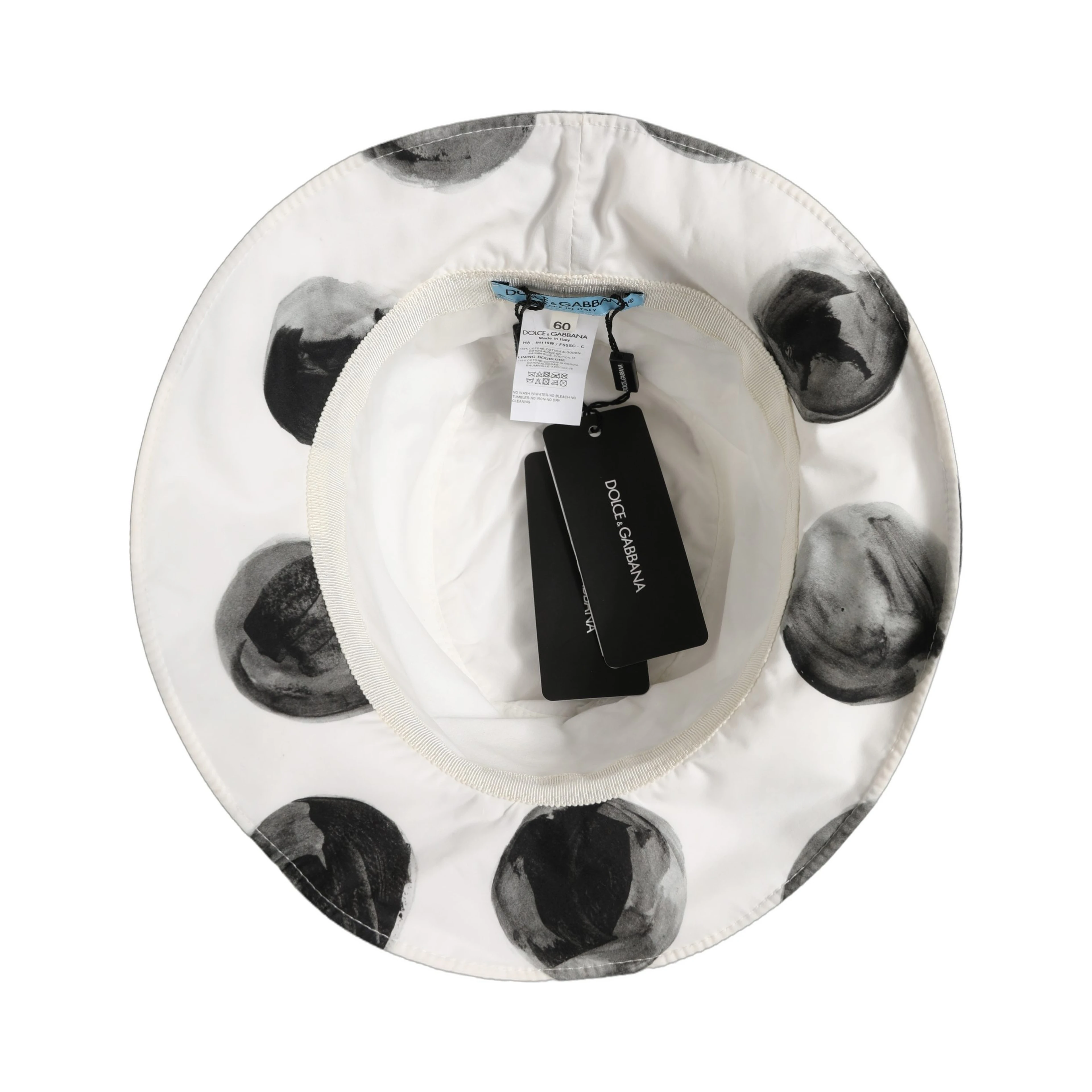 White Cotton Big Polka Dot Pattern Bucket Hat