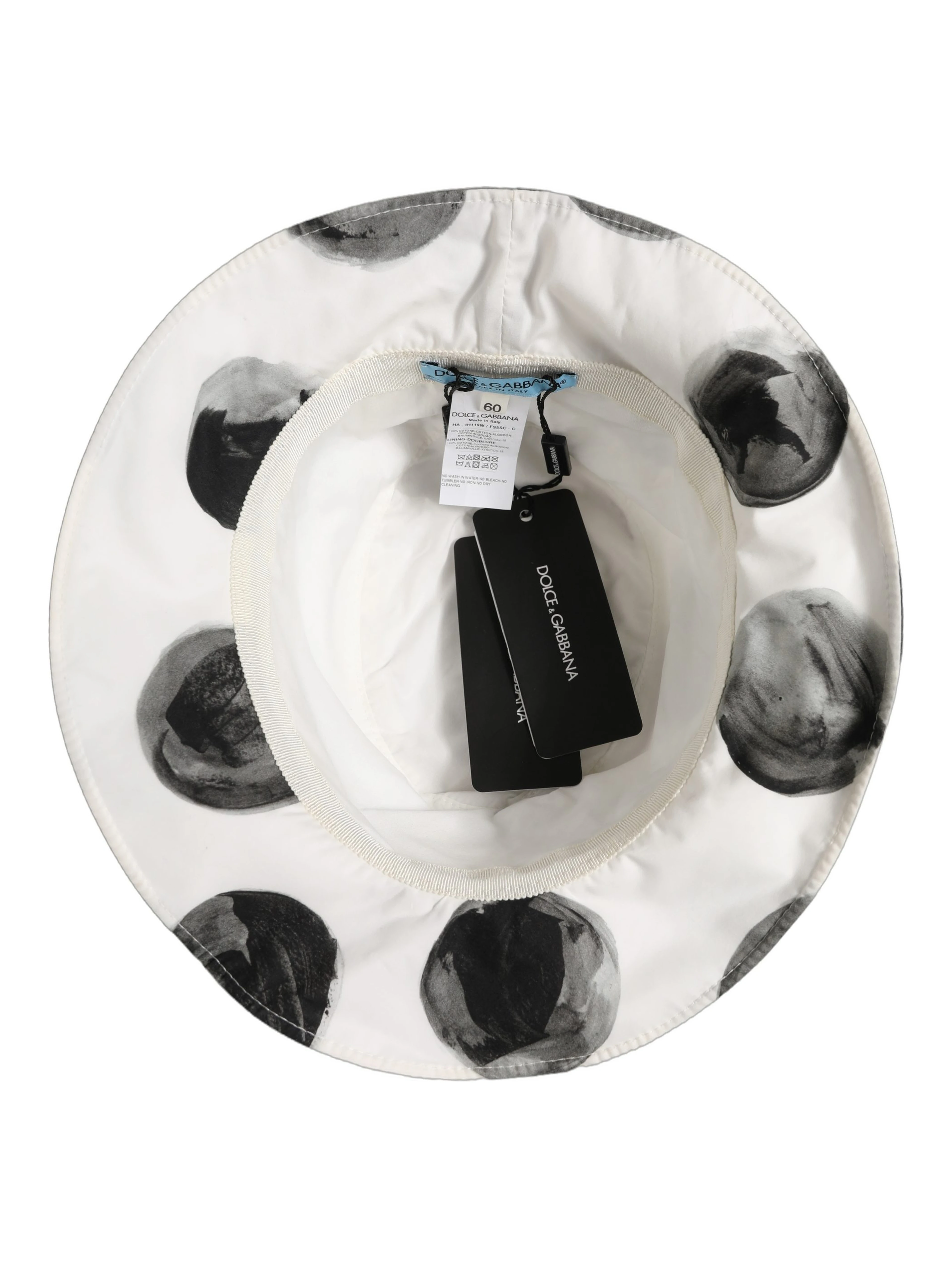 White Cotton Big Polka Dot Pattern Bucket Hat