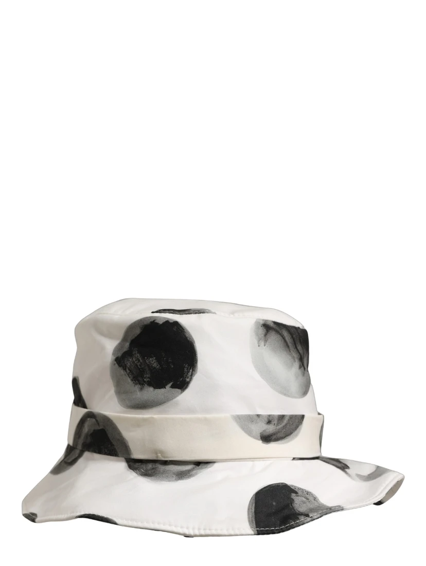 White Cotton Big Polka Dot Pattern Bucket Hat