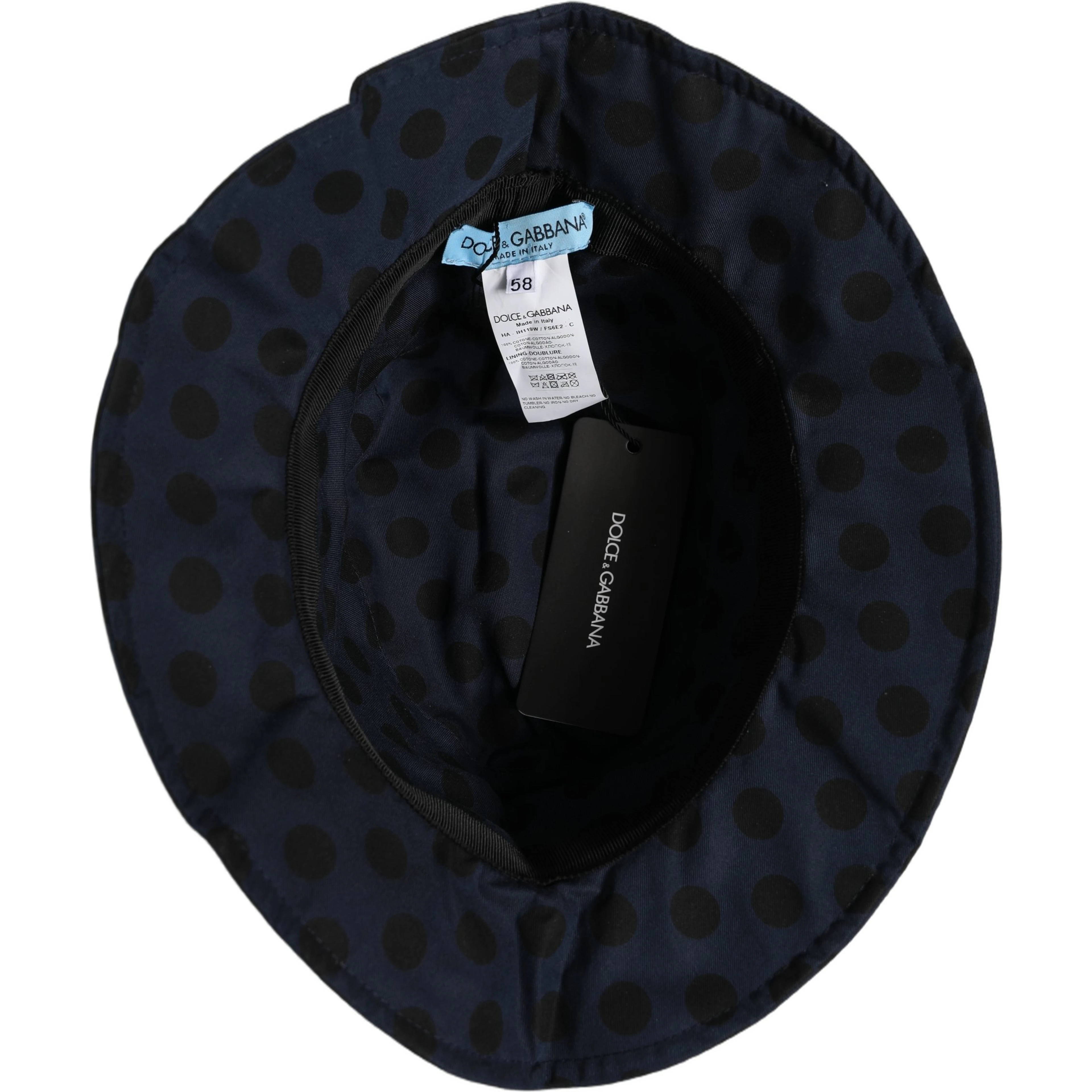 Blue Black Polka Dot Cotton Bucket Capello Hat