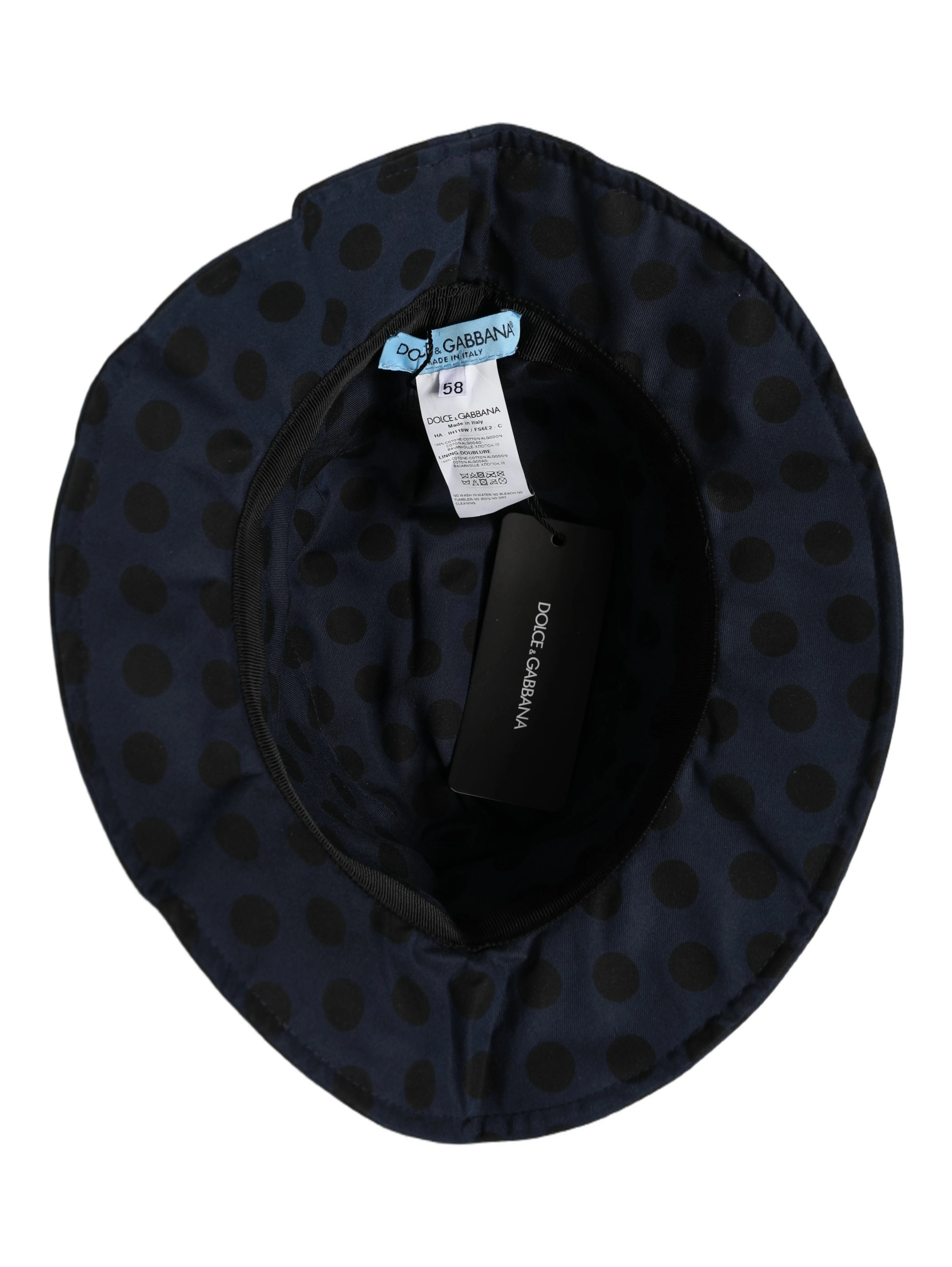 Blue Black Polka Dot Cotton Bucket Capello Hat