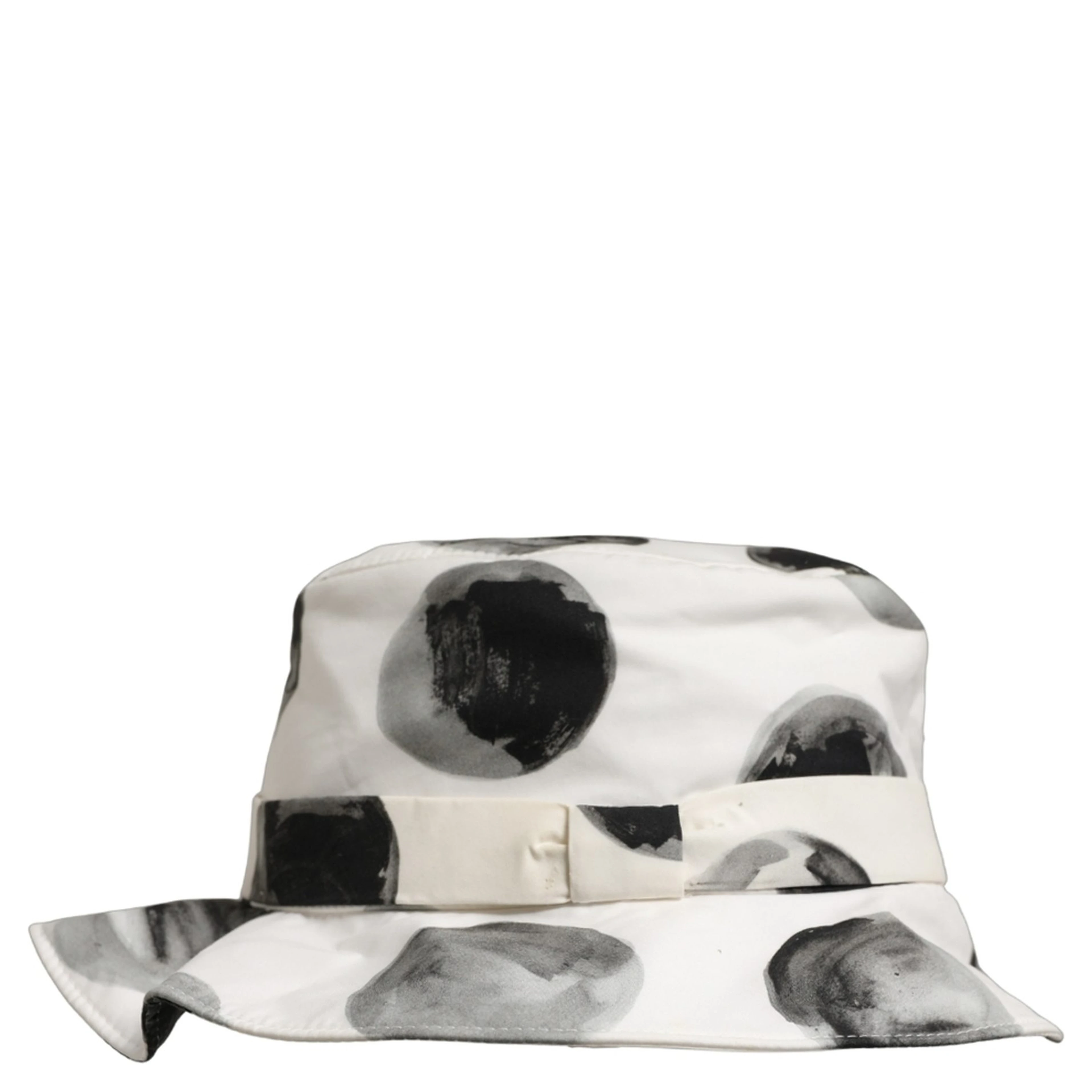 White Cotton Big Polka Dot Pattern Bucket Hat