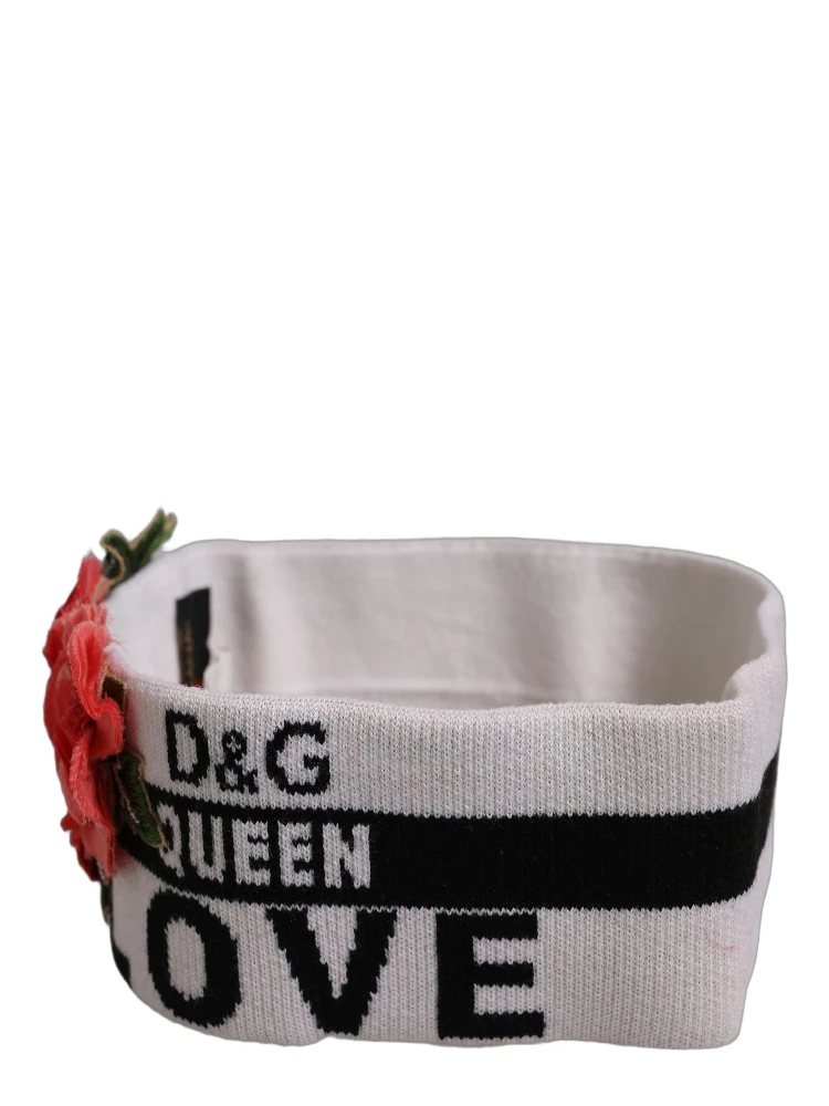 White D&G Queen Love Floral Applique Head Band One Size Hat