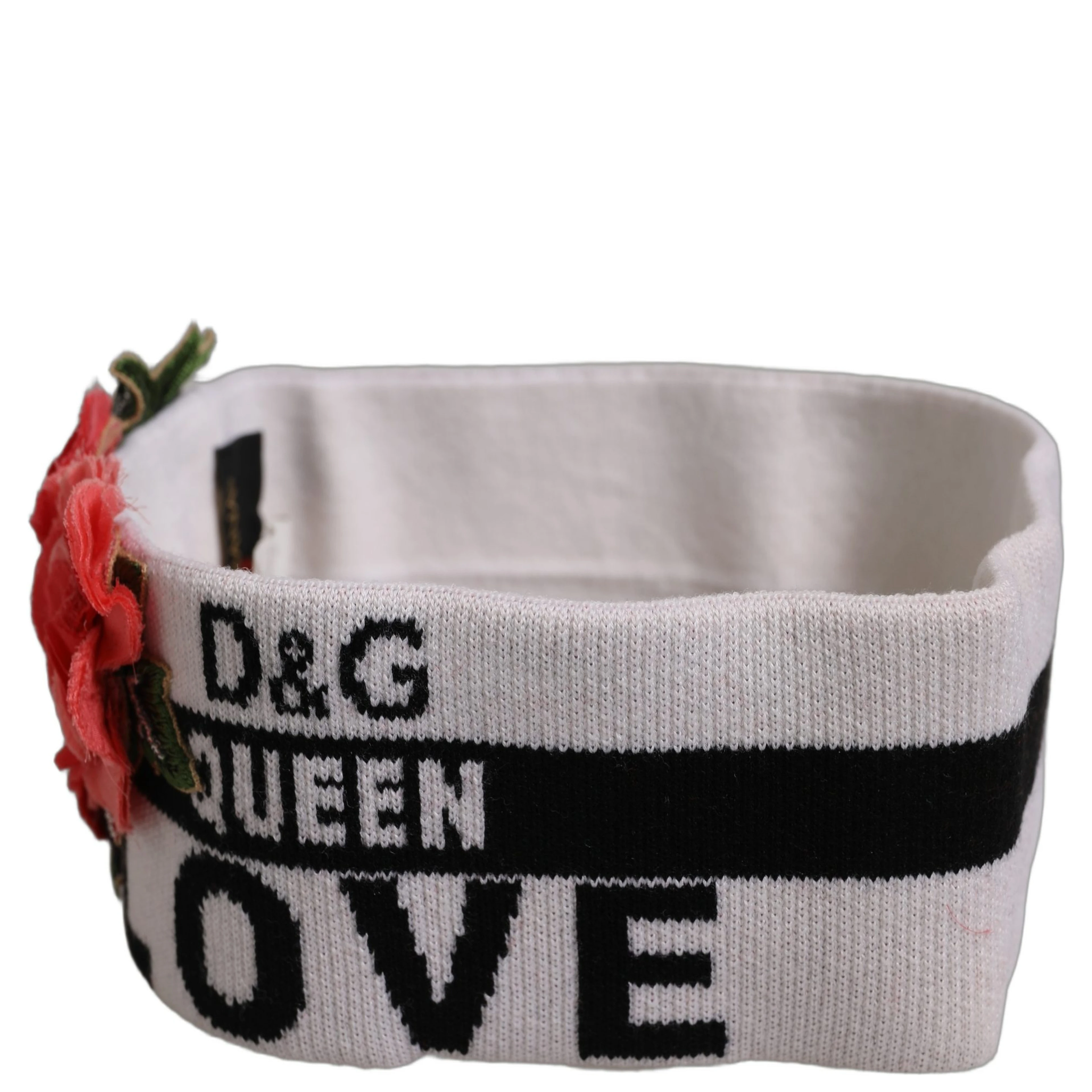 White D&G Queen Love Floral Applique Head Band One Size Hat