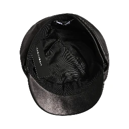 Black Lambskin Leather Newsboy Capello Hat