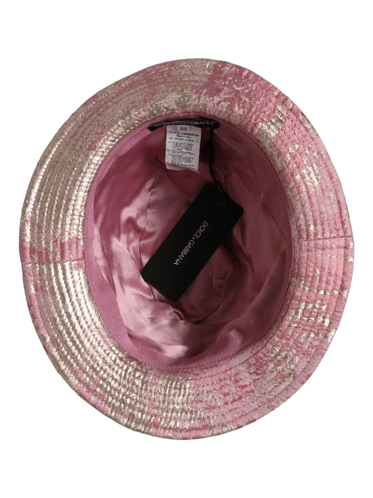 Pink Metallic Jacquard Pattern Bucket Capello Hat