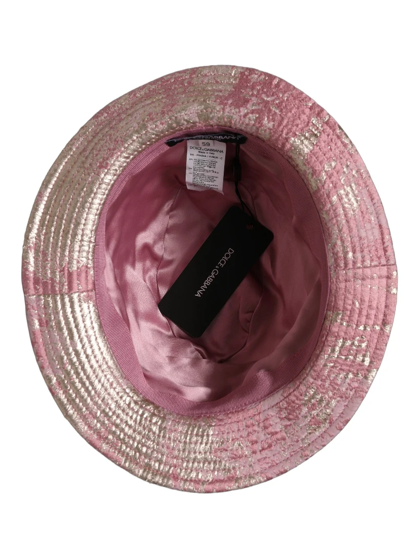Pink Metallic Jacquard Pattern Bucket Capello Hat