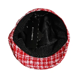 Red White Tweed Textured Baker Boy Capello Hat