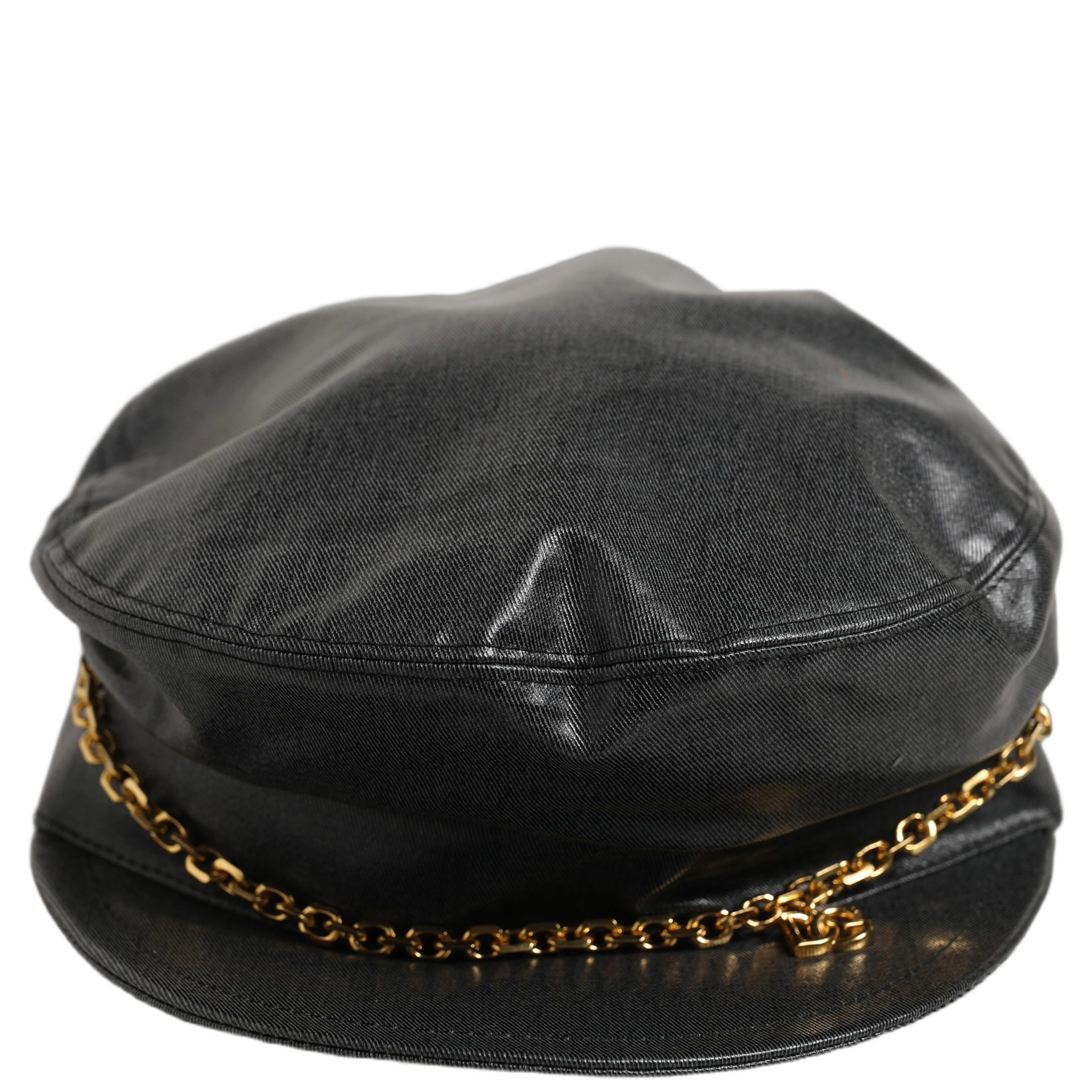 Black Cotton Gold DG Chain Baker Boy Capello Hat
