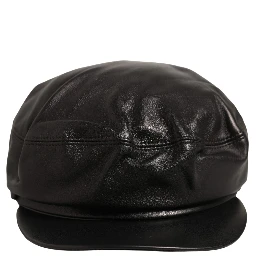 Black Lambskin Leather Newsboy Capello Hat