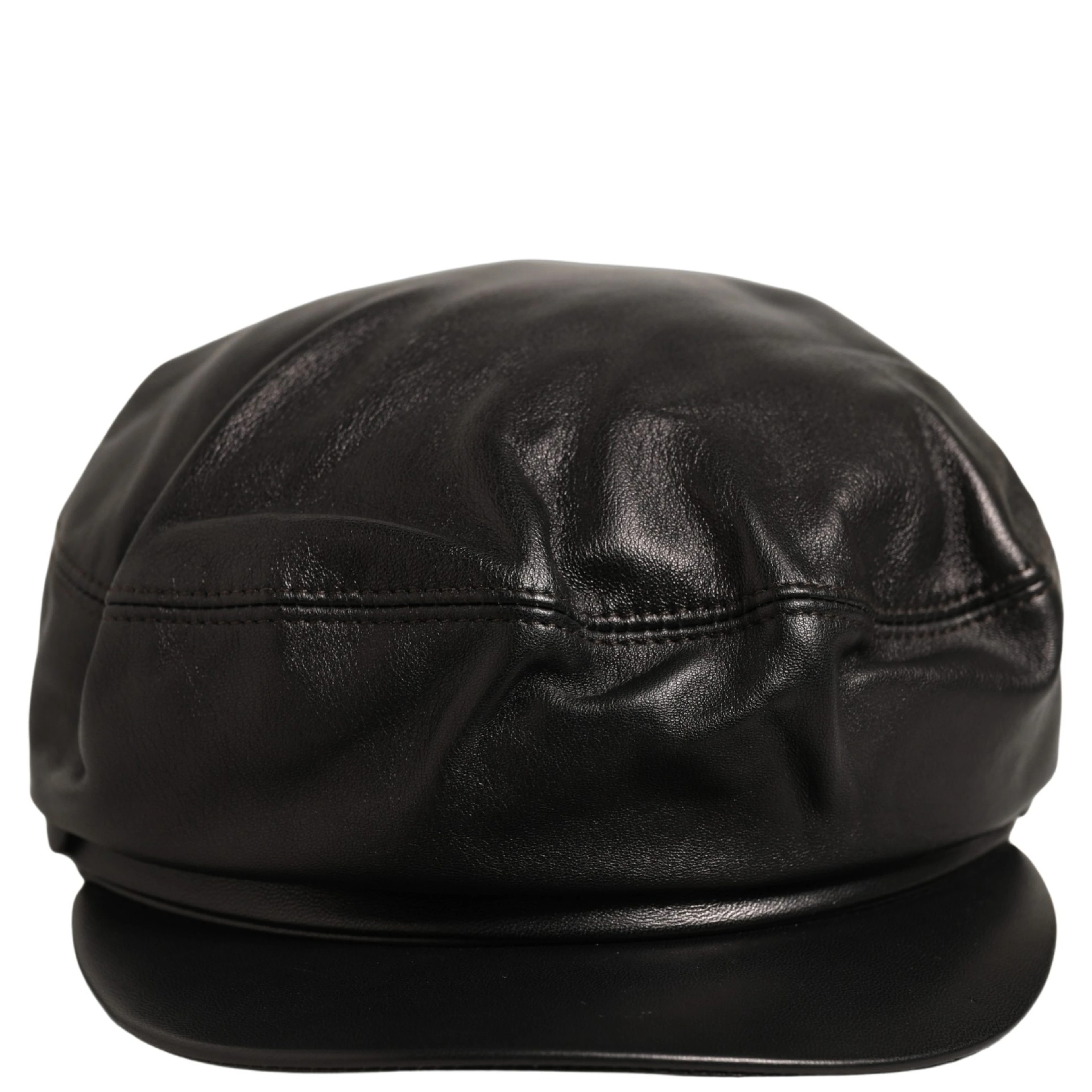 Black Lambskin Leather Newsboy Capello Hat