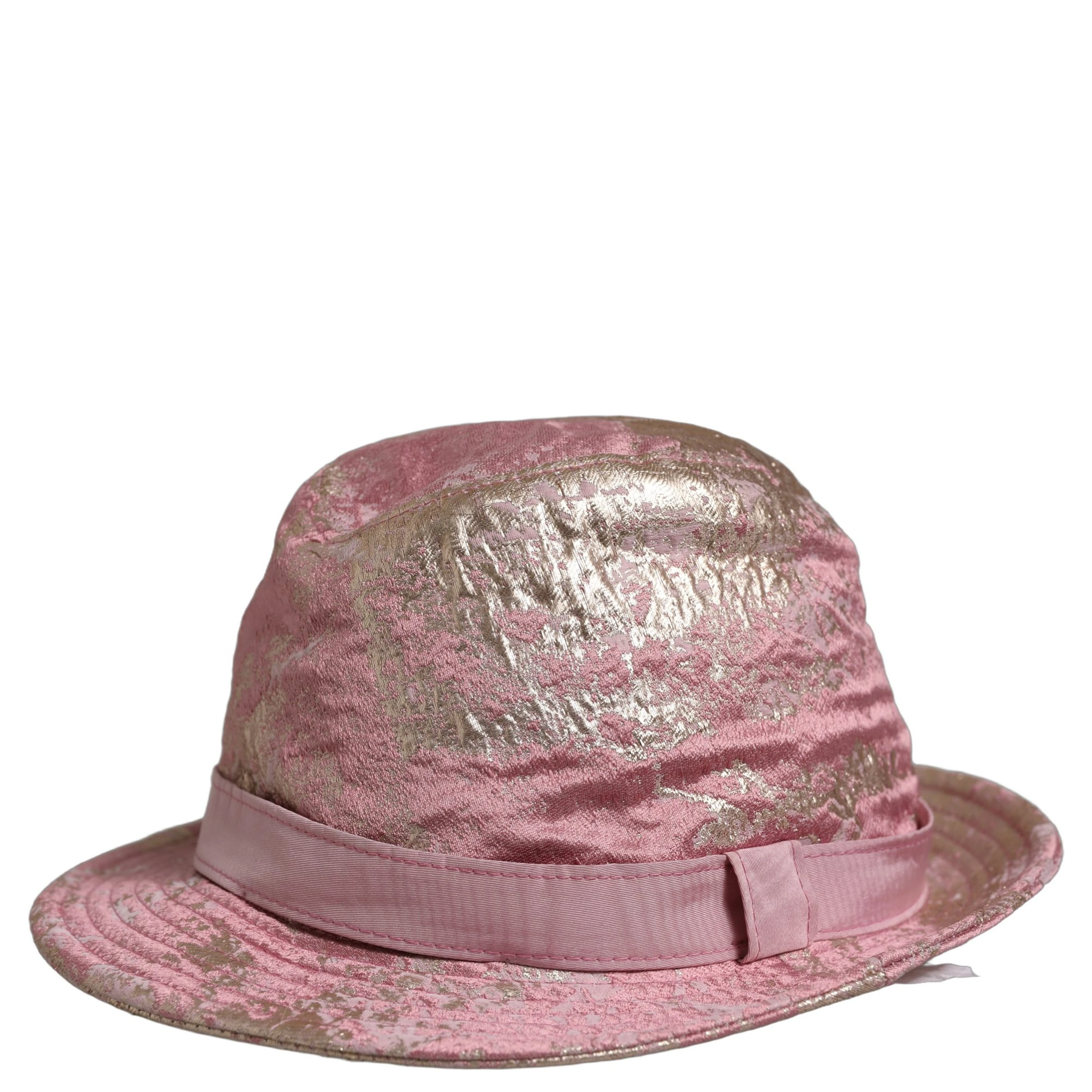 Pink Metallic Jacquard Pattern Bucket Capello Hat
