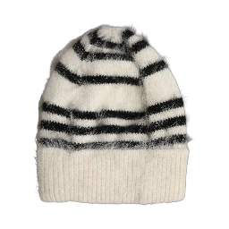 Black White Striped Angora Knitted Beanie One Size Hat