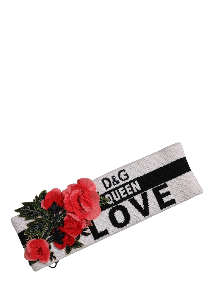 White D&G Queen Love Floral Applique Head Band One Size Hat alternative